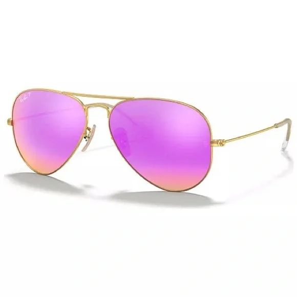Ray Ban Aviator Pink Mirrored & Matte Gold Frame Sunglasses Amazon.com: Ray-Ban RB3025 112/1Q Gold Frame/Cyclamen Flash  main image 2